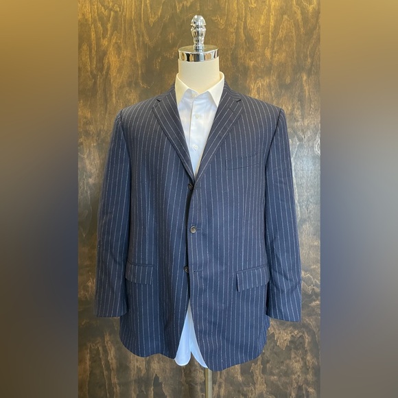 Polo Ralph Lauren Made in Italy Vintage Pin Stripe Wool Suit in Navy Size 46 R - Picture 2 of 16